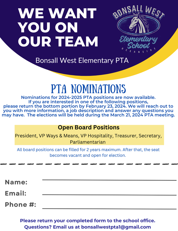 BONSALL WEST ELEMENTARY PTA HOME